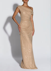 Kraneth One-Shoulder Rhinestone-Embellished Maxi Dress