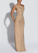 Kraneth One-Shoulder Rhinestone-Embellished Maxi Dress