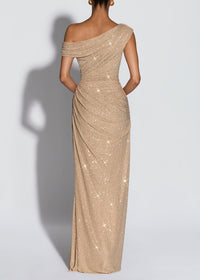 Kraneth One-Shoulder Rhinestone-Embellished Maxi Dress