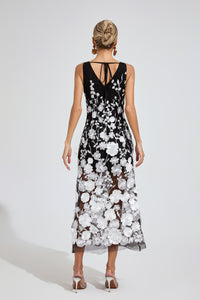 Plythar Ture Black Mesh Print Floral Dress