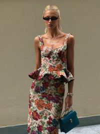 Fardune Floral Ruffled Midi Dress