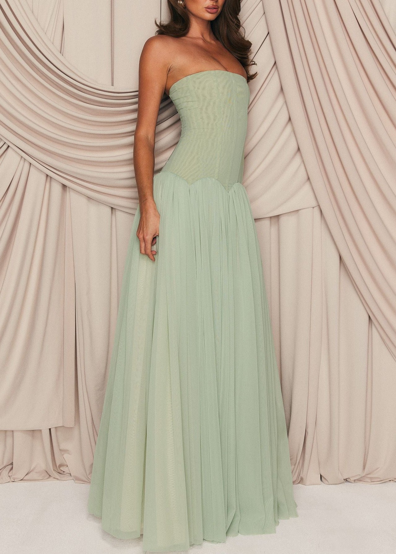 Ovelixor Strapless Mesh Maxi Dress