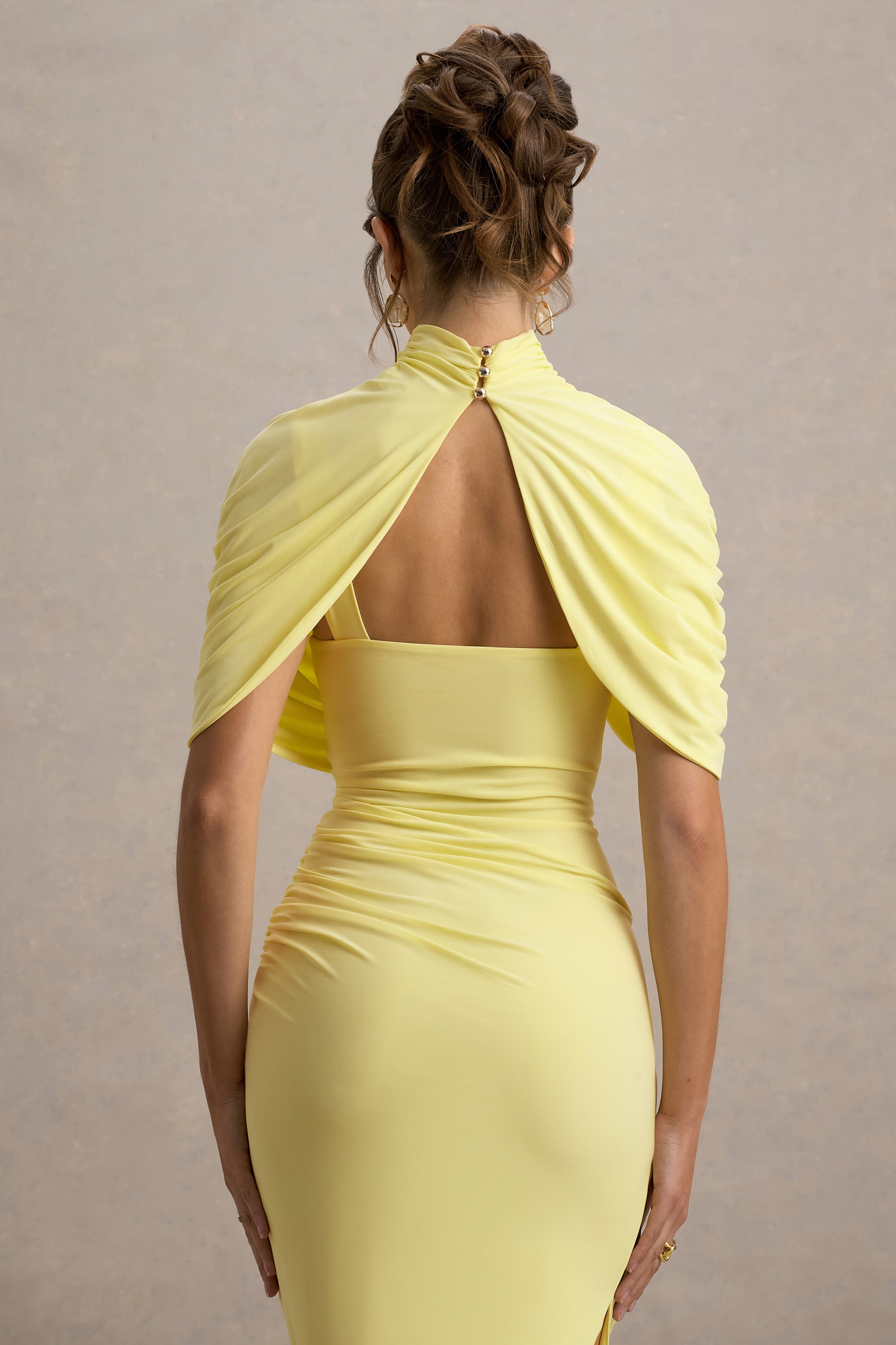 Avelis Asymmetric Twisted Cape Midi Dress