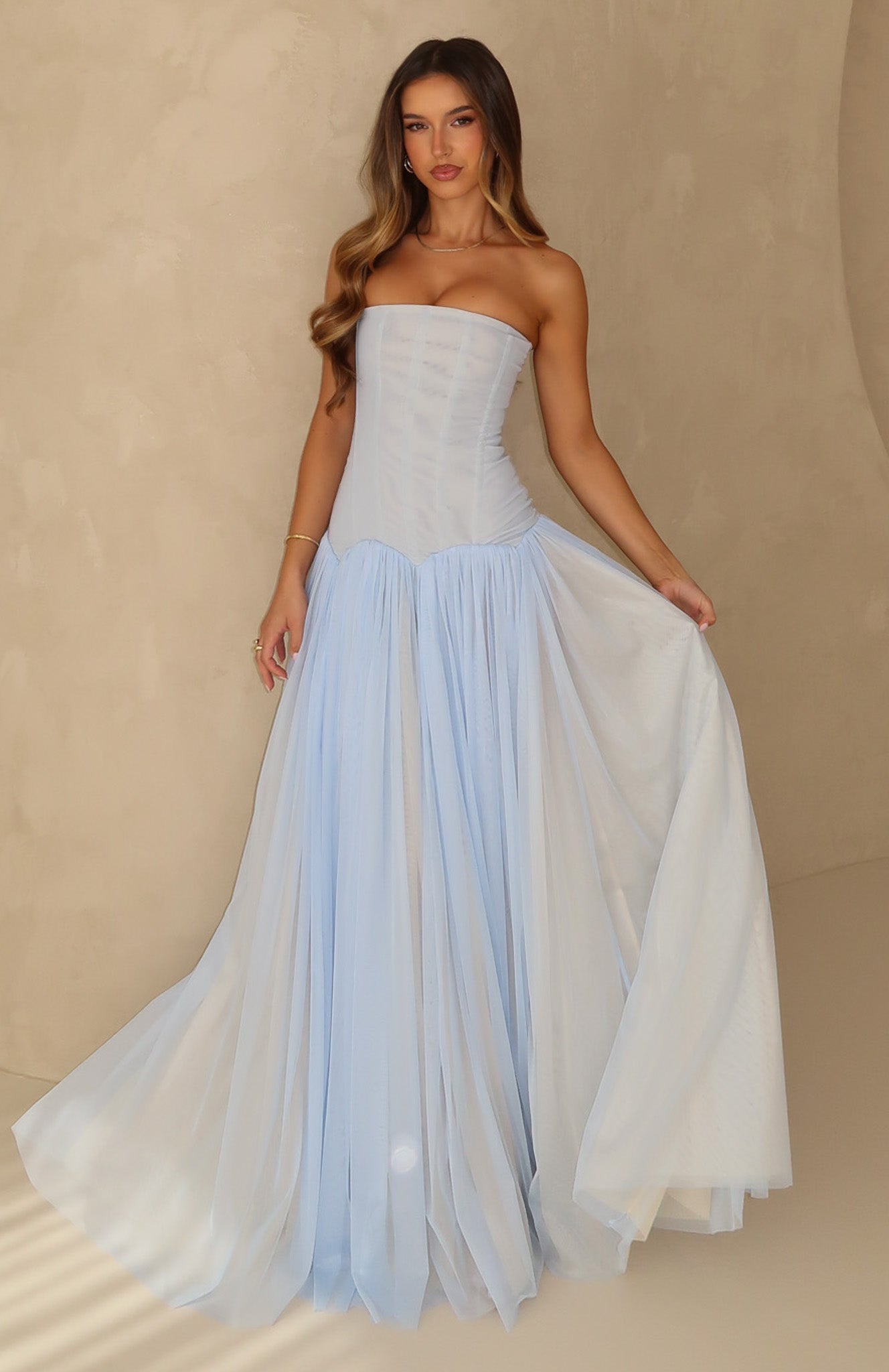 Kelora Mesh Maxi Dress In Baby Blue