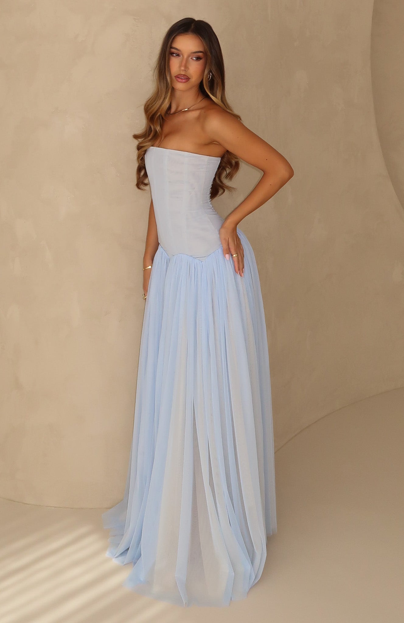Kelora Mesh Maxi Dress In Baby Blue