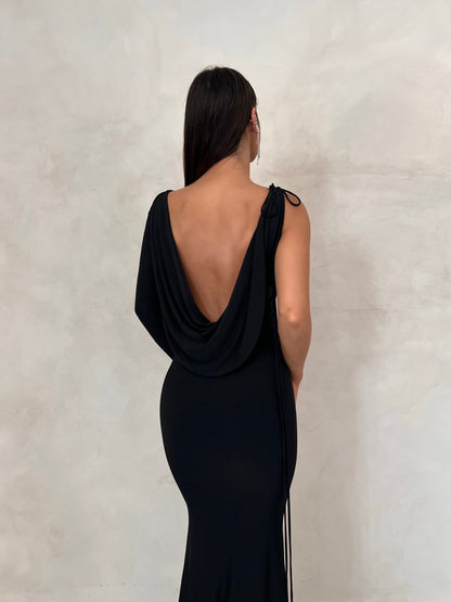 Harli One Shoulder Backless Maxi Dress In Black