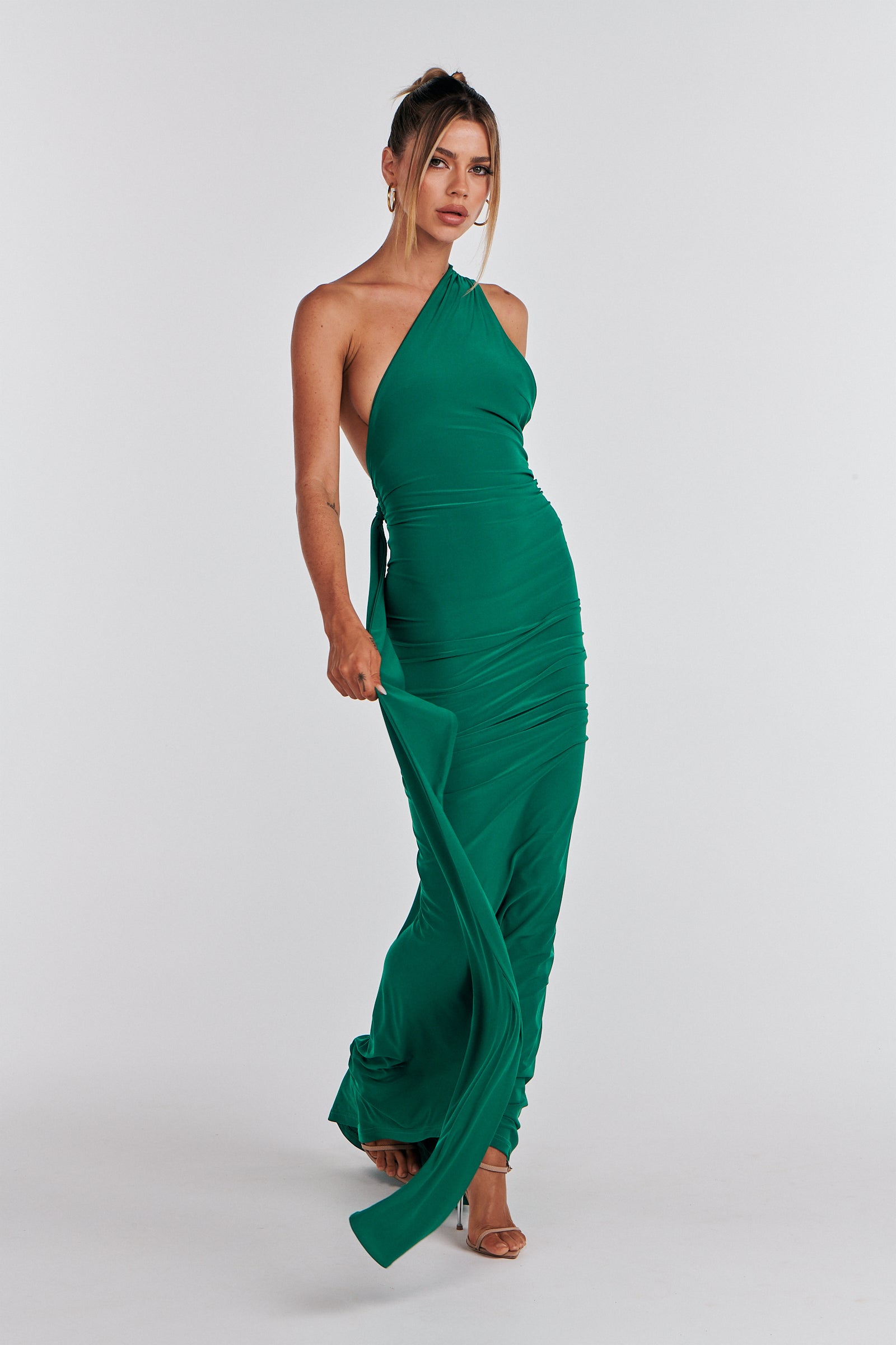 elegant moment emerald green tie-dye backless maxi dress Emerald Swirl