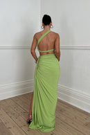 Labelle Slanted Shoulder Halter Set In Green