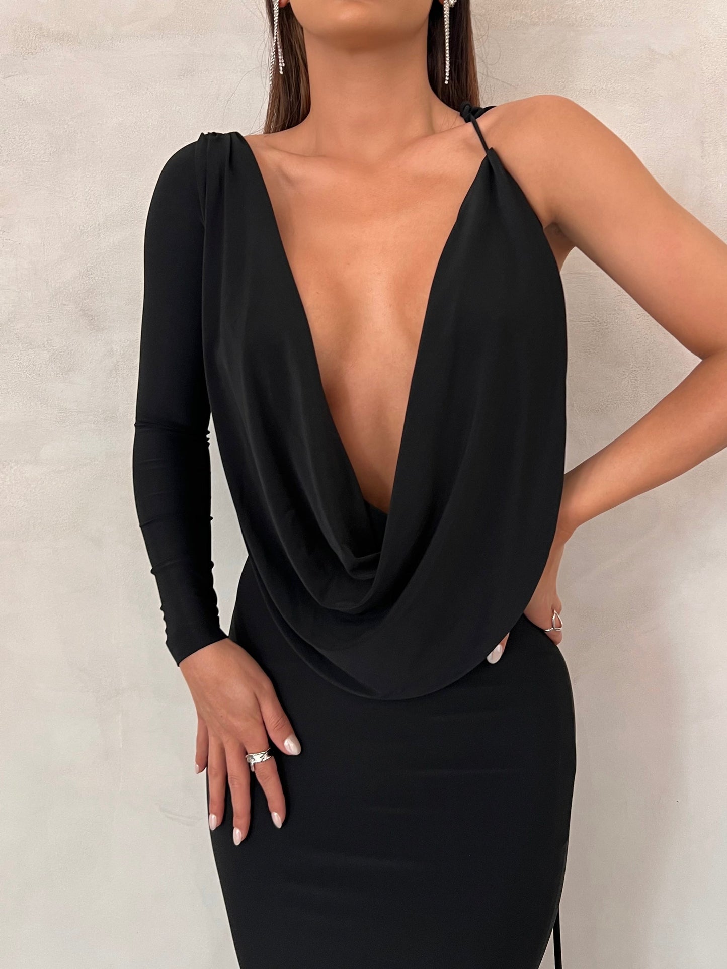 Harli One Shoulder Backless Maxi Dress In Black