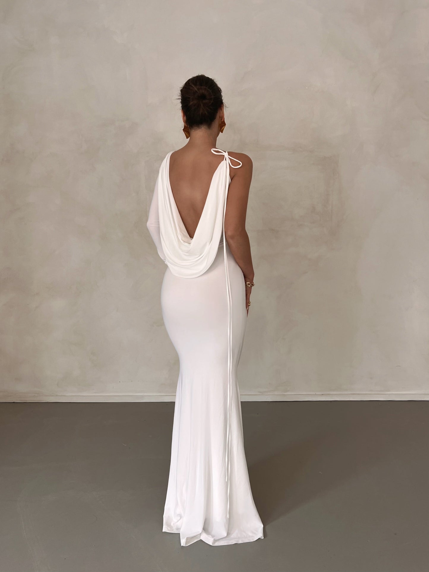 Harli One Shoulder Backless Maxi Dress In White