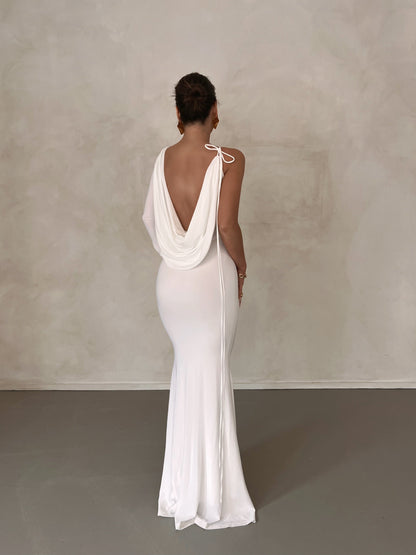 Harli One Shoulder Backless Maxi Dress In White