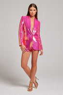 Yonce Sequin Blazer Shorts Set In Hot Pink
