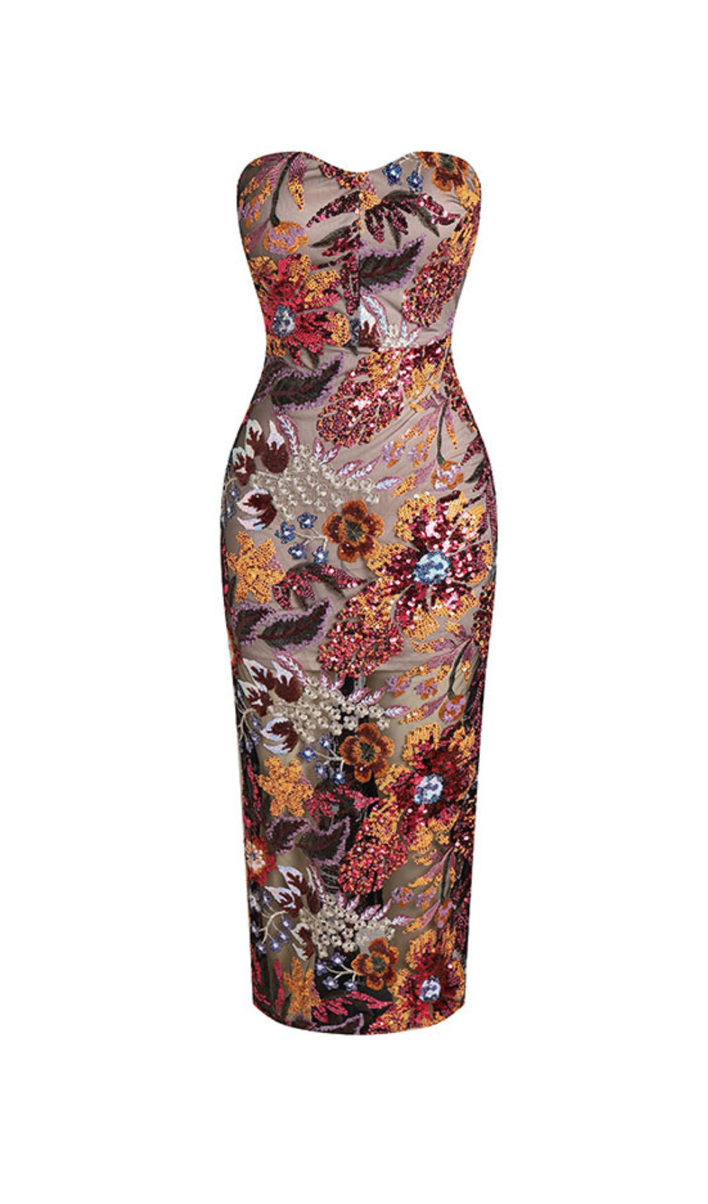 Tora Strapless Floral Sequin Maxi Dress