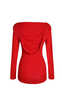 Grace Hooded Viscose Jersey Mini Dress In Red