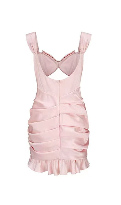 Kusala Bow Cut Out Ruched Mini Dress In Pink