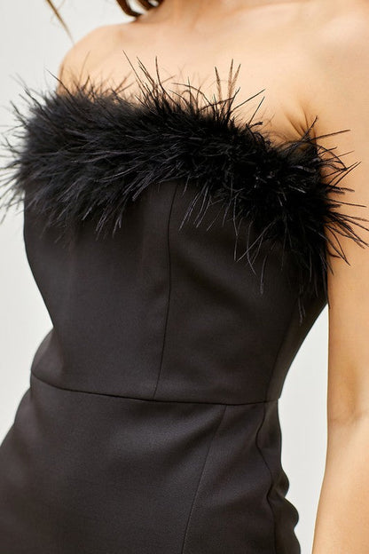 Endora Strapless Feather Trimmed Mini Dress