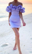 Miney Satin A-Line Neckline Ruffle Mini Dress In Purple