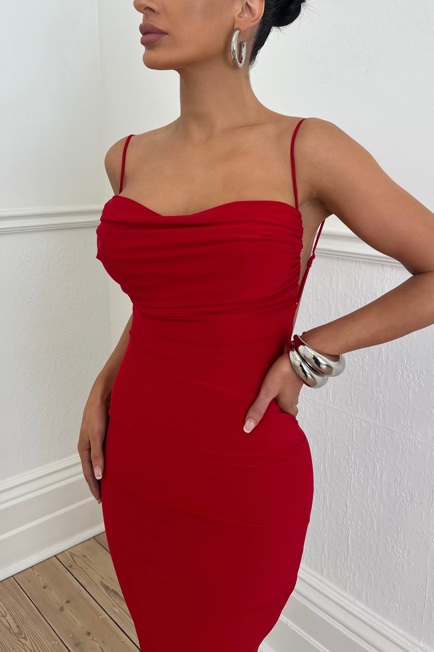 Etta Pleated Open Back Maxi Dress In Red