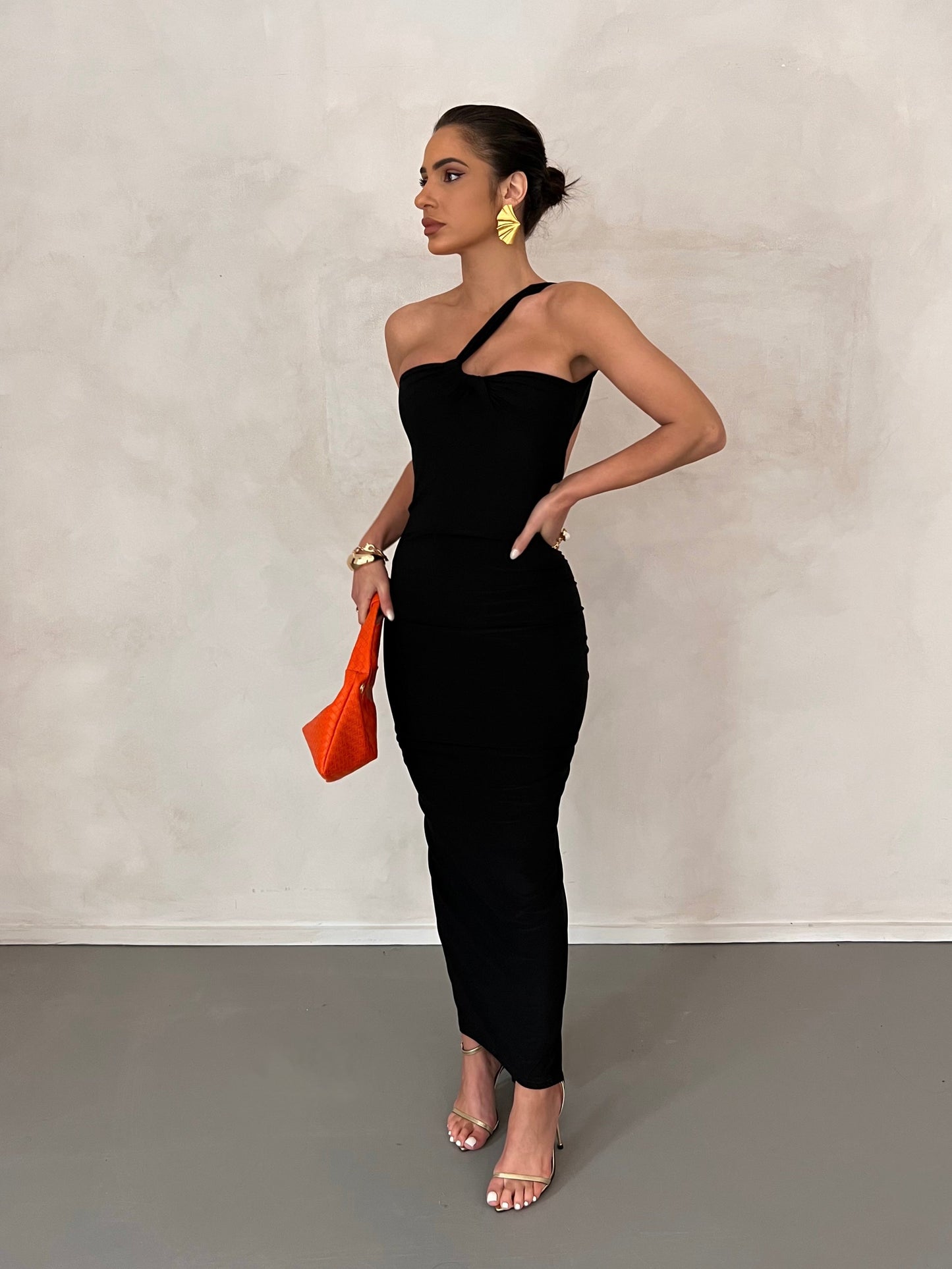 Kerin One Shoulder Backless Maxi Dress In Black