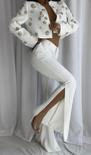 Jeneen Embellished Beaded Jacket Set In White