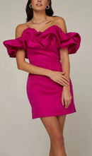 Miney Satin A-Line Neckline Ruffle Mini Dress In Pink