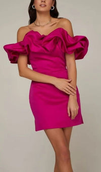 Miney Satin A-Line Neckline Ruffle Mini Dress In Pink