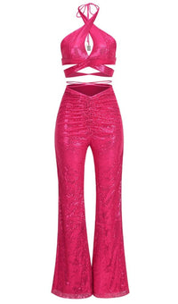 Clemma Sequin Cutout Suit In Pink