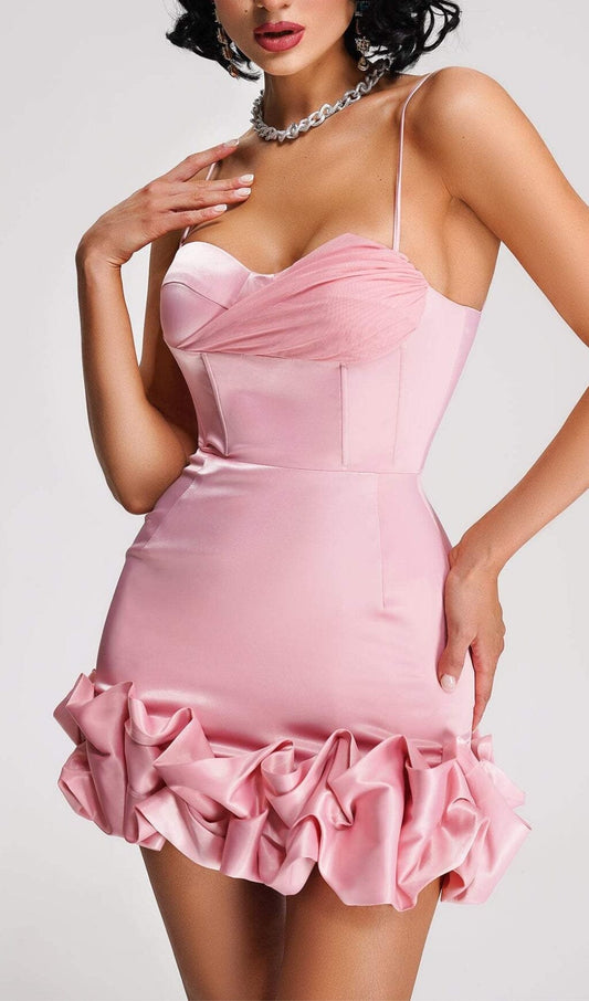 Tiza Ruffled Corset Mini Dress In Peach