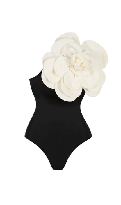 Maliana 3D Flower One Piece Swimsuit In Black