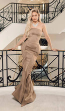 Brandina Satin Strapless Mermaid Maxi Dress In Beige