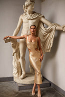 Ymmi Metallic Gold Maxi Bandage Dress