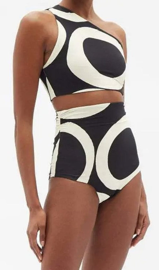 Annaby One Shoulder Print Split Bikini Swimsuit And Sarong