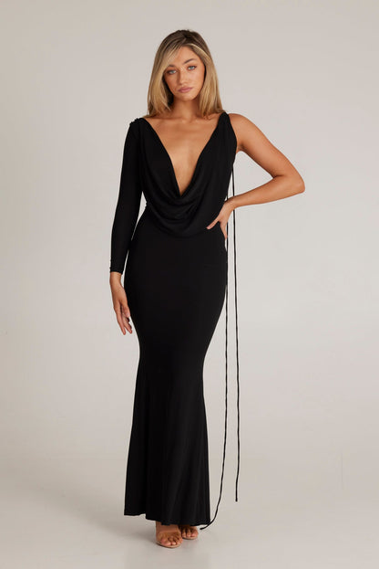 Harli One Shoulder Backless Maxi Dress In Black