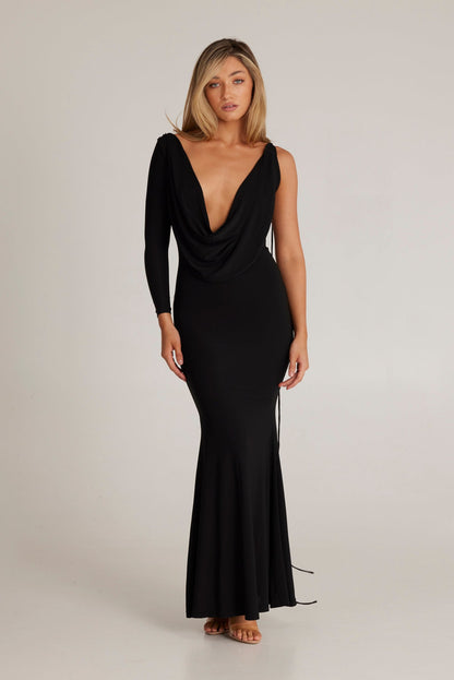 Harli One Shoulder Backless Maxi Dress In Black