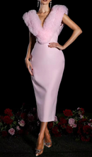 Mauris Sleeveless Faux Fur Midi Dress In Pink