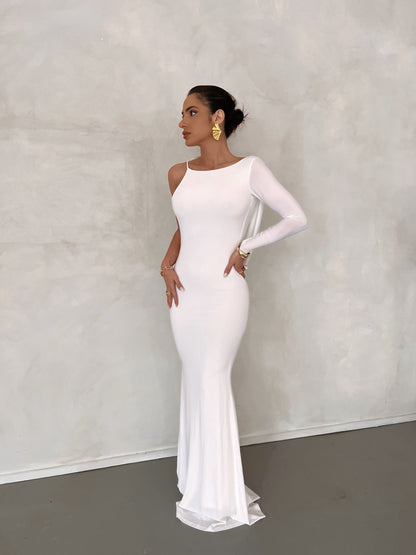 Harli One Shoulder Backless Maxi Dress In White