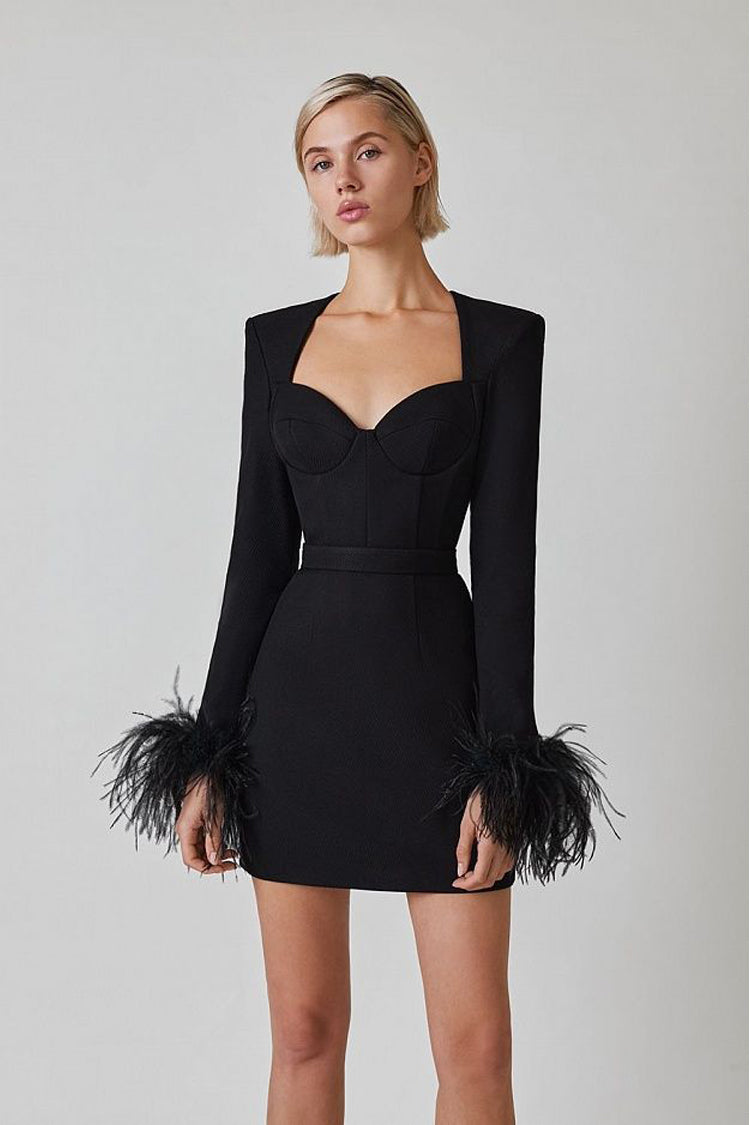 Next Black Feather Bodycon Mini Dress