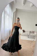 Maryam Flounce Bustier Midi Dress In Black