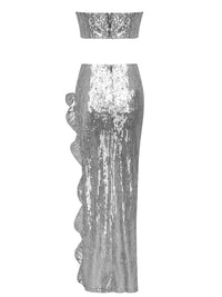 Hamza Strapless Ruffle Sequin Set