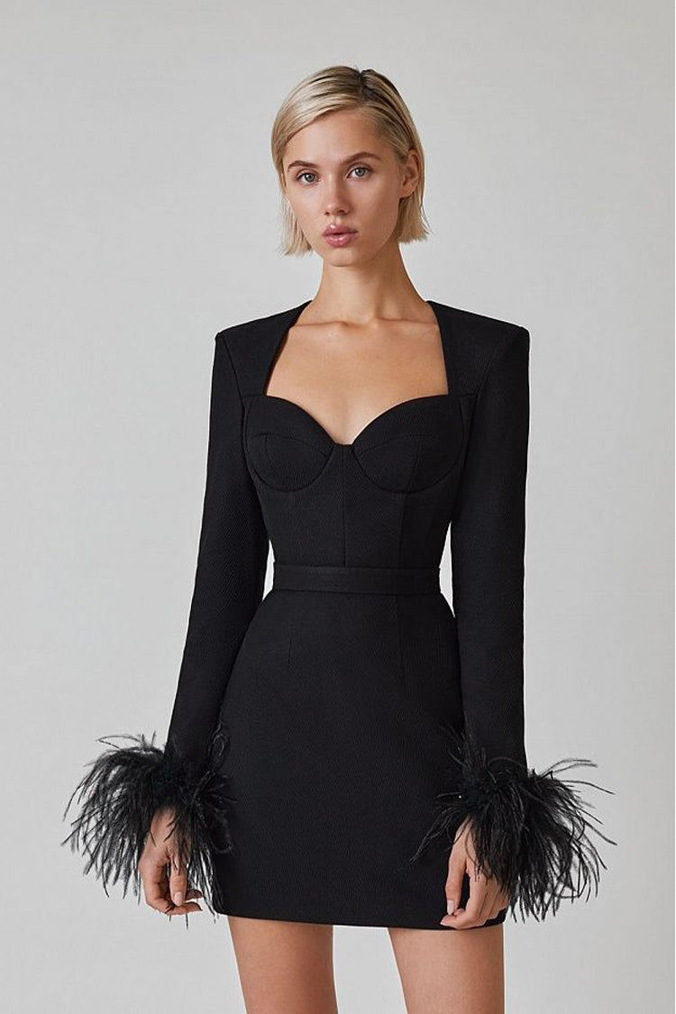 Next Black Feather Bodycon Mini Dress