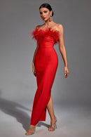 Euopa Red Feather Tassel Maxi Dress