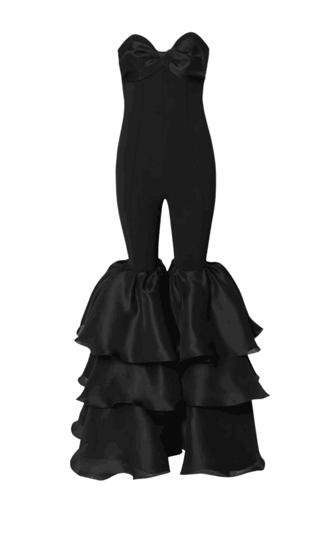 Orelia Strapless Jumpsuit With Tiered Ruffle Hem In Black