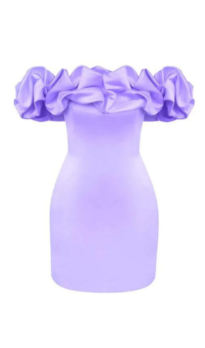 Miney Satin A-Line Neckline Ruffle Mini Dress In Purple
