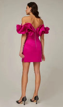 Miney Satin A-Line Neckline Ruffle Mini Dress In Pink