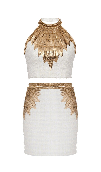 Tayshia Embellished Crop Two Piece Suit