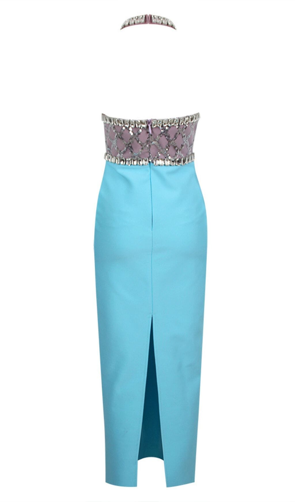 Cady Rhinestone Plunge Midi Dress In Turquoise