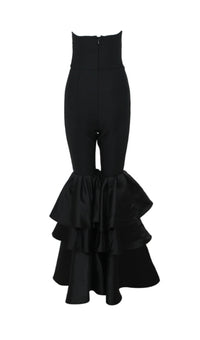 Orelia Strapless Jumpsuit With Tiered Ruffle Hem In Black