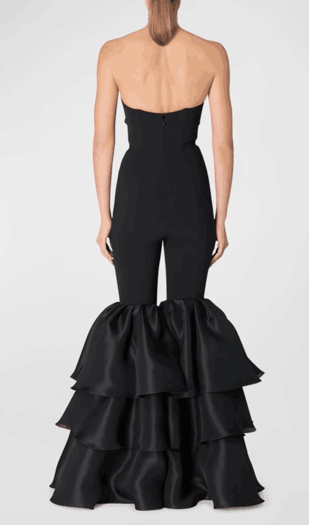 Orelia Strapless Jumpsuit With Tiered Ruffle Hem In Black