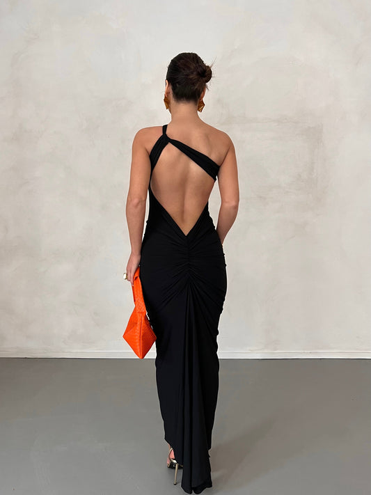 Kerin One Shoulder Backless Maxi Dress In Black
