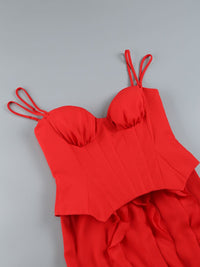 Serge Corset Frill Skirt Maxi Dress In Red